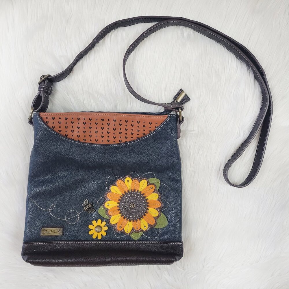 Chala Sunflower Bee Sweet Messenger Purse Bag Crossbody Tote Navy Blue